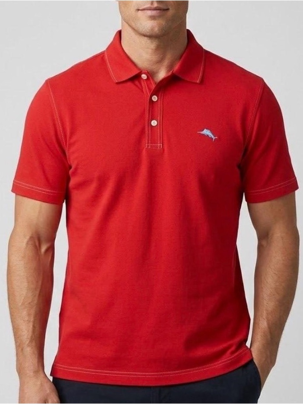 Tommy Bahama Red Short-Sleeve Polo with Whale Accent